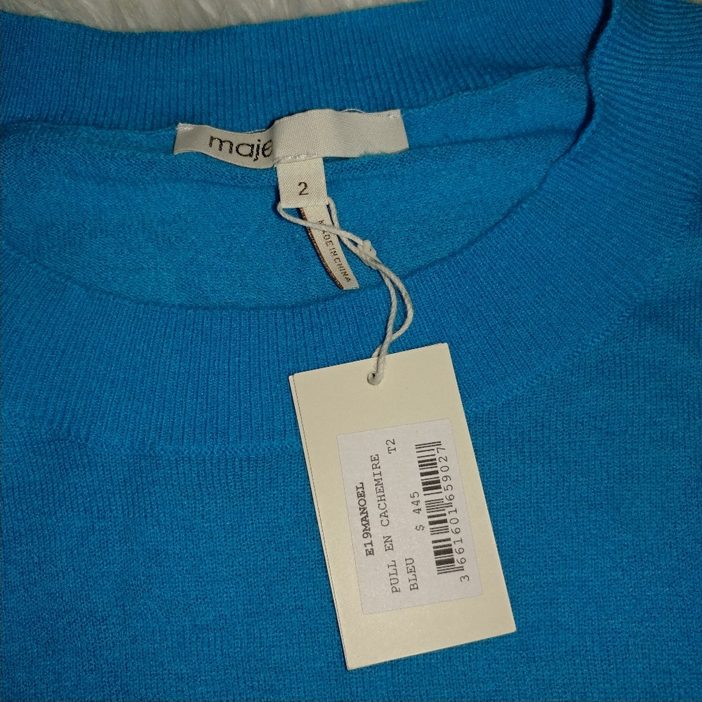 NWT Maje Drop Shoulder Blue Cashmere Sweater Size Meduum - Picture 6 of 10